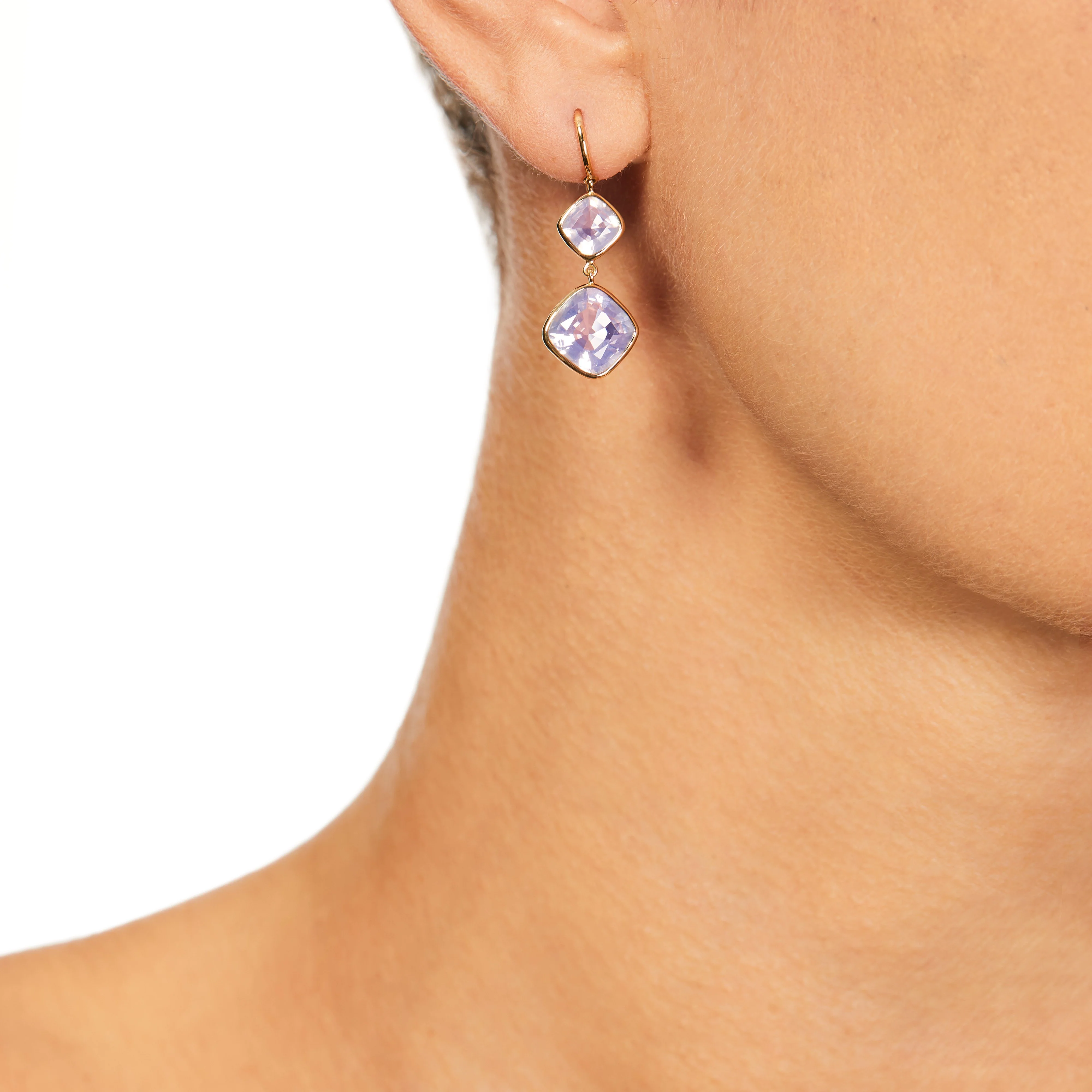The Betty Earrings (Cushion Cut Lavender Quartz Double Drop Earrings in Solid 18ct Gold) - Image 3